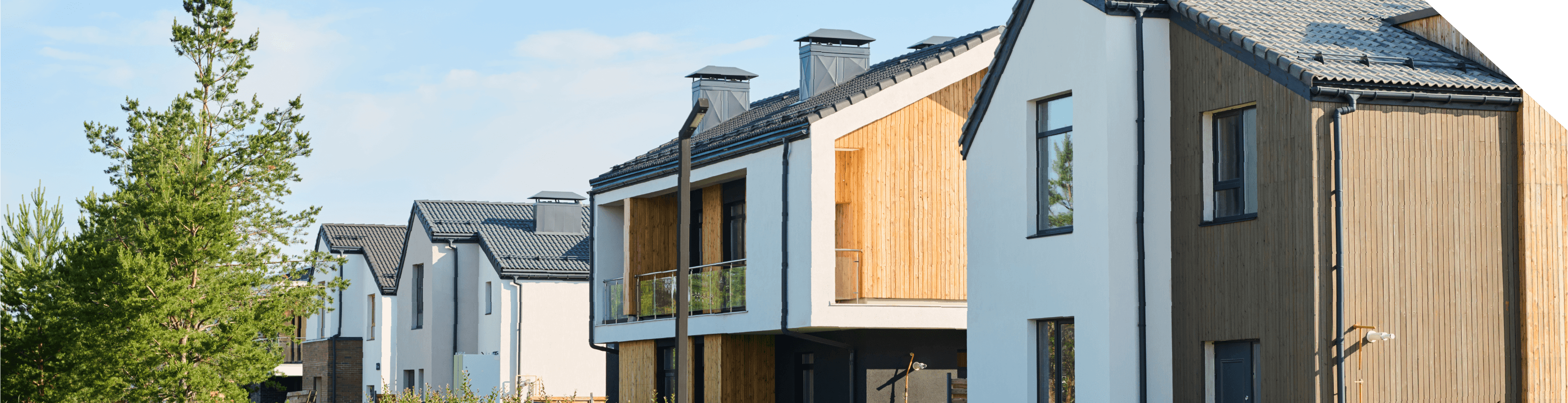 A side view of a row of houses