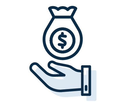 Hand with money bag icon