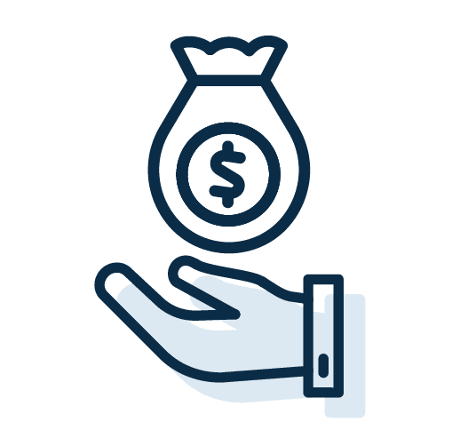 Hand with money bag icon