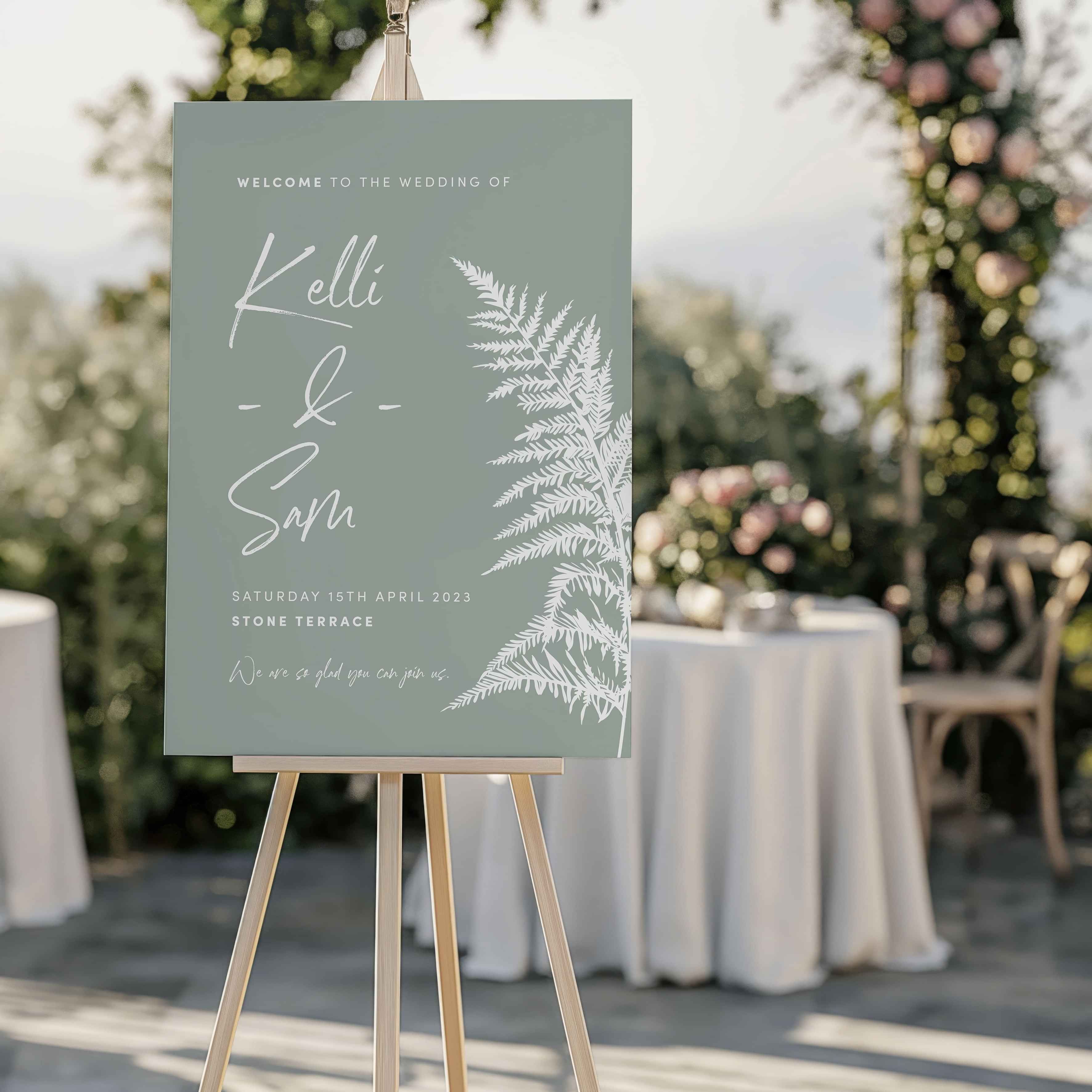 Silver Fern Wedding Welcome Signage Design | Wedding Graphic Design