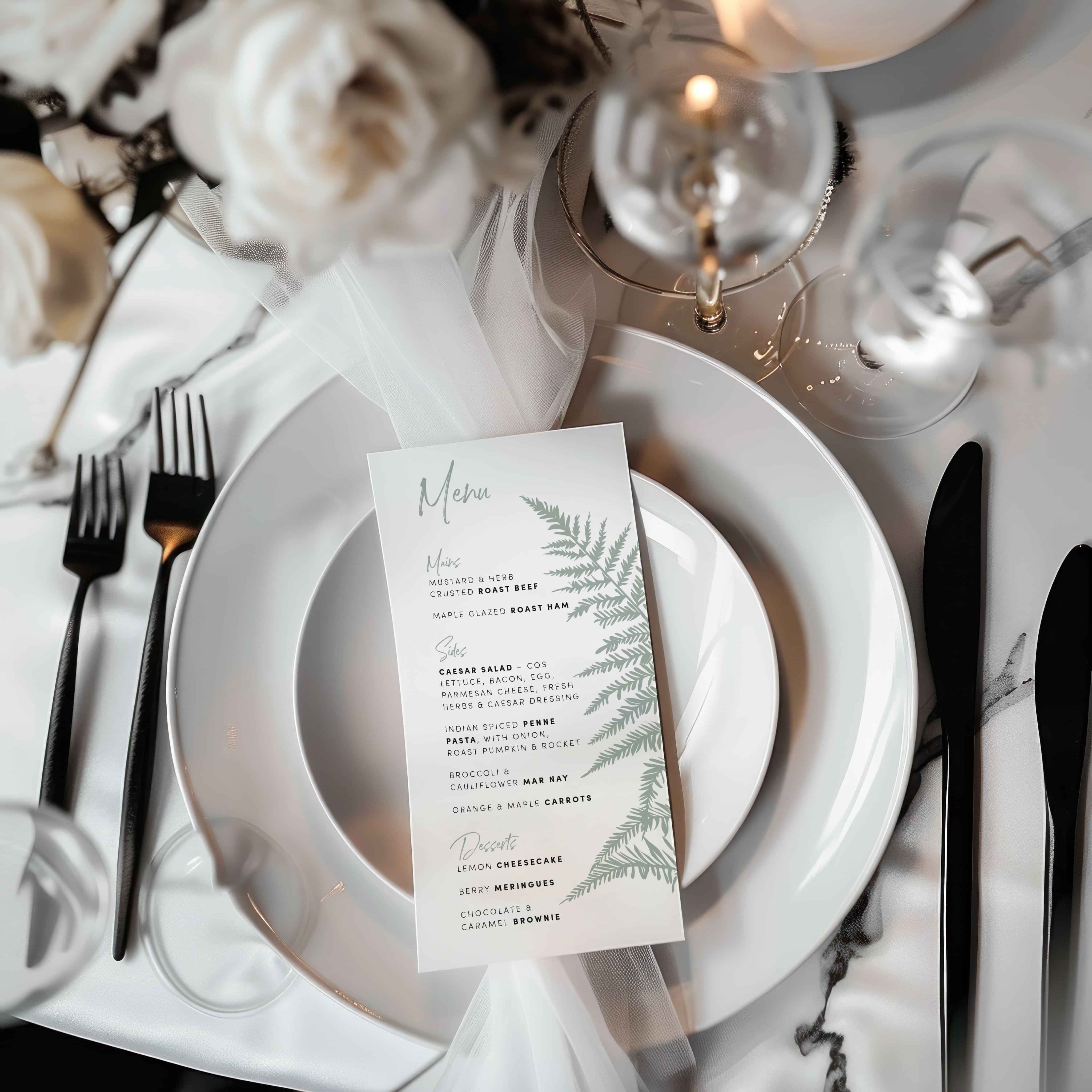 Silver Fern Wedding Menu Design | Wedding Graphic Design