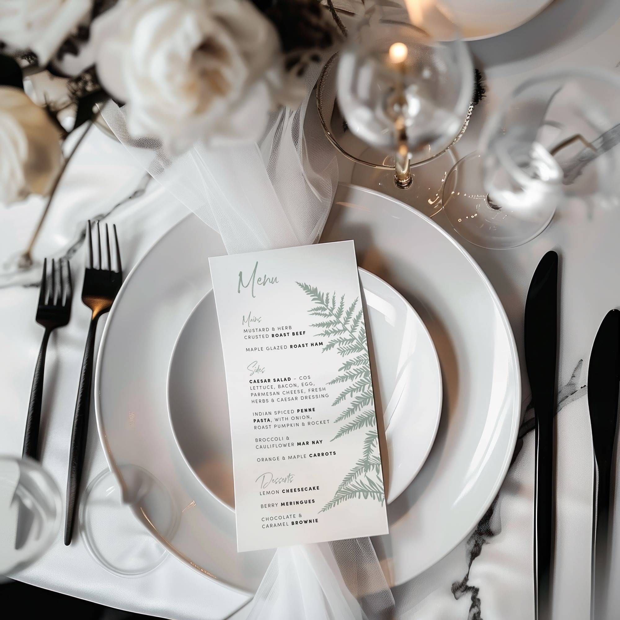 Silver Fern Wedding Menu | Wedding Stationery