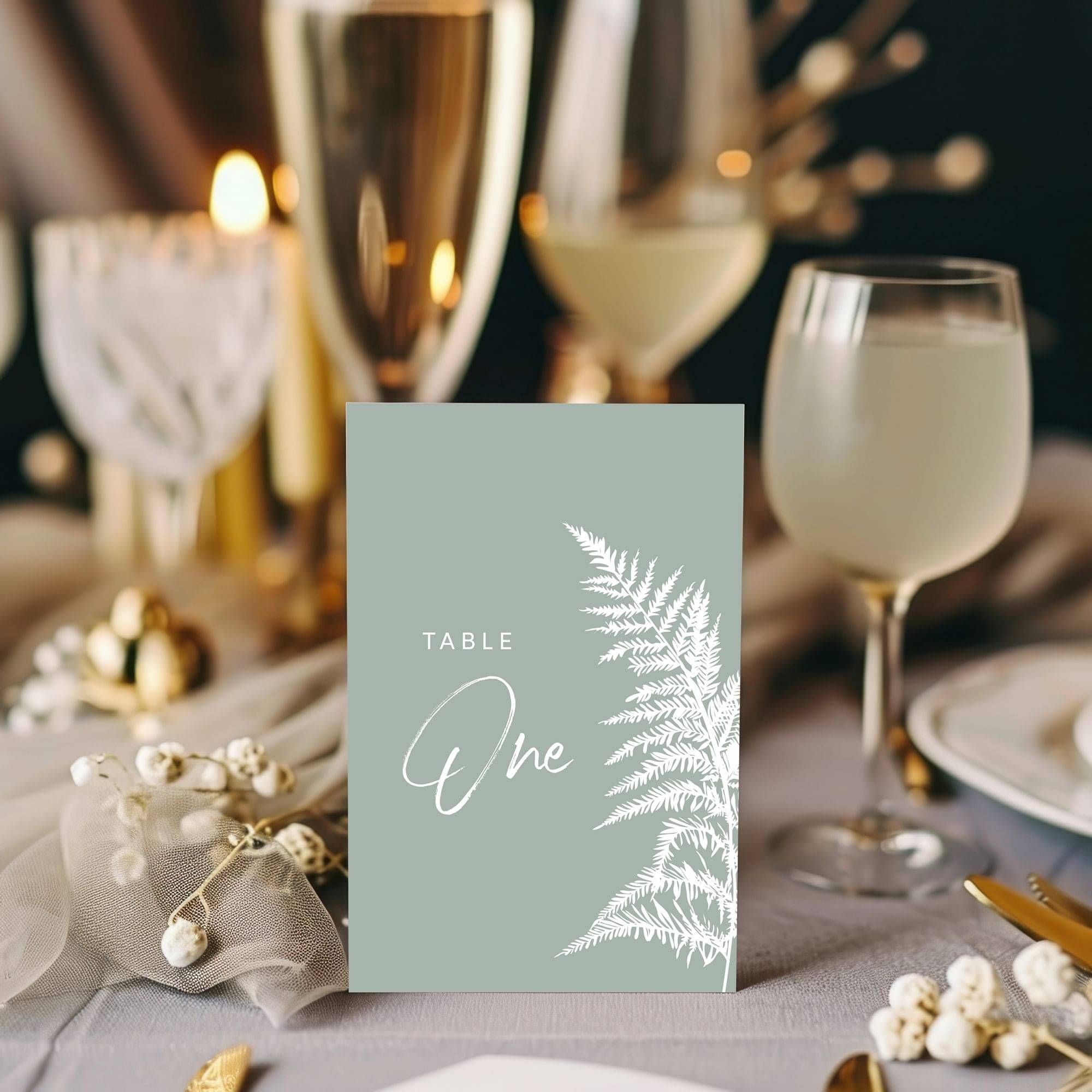 Silver Fern Wedding Table Number | Wedding Stationery