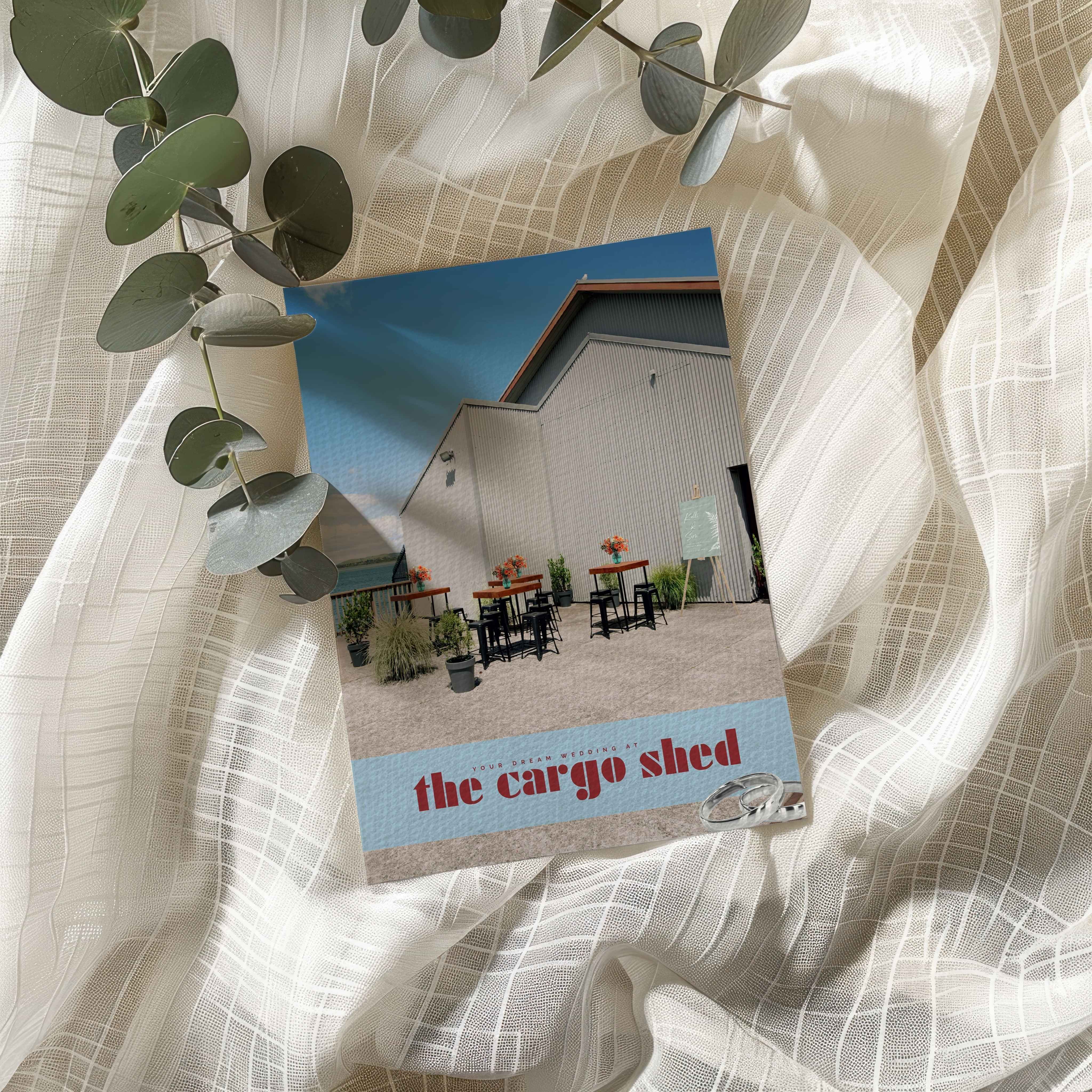 Wedding brochure and brand collateral for The Cargo Shed by Poppyseed.