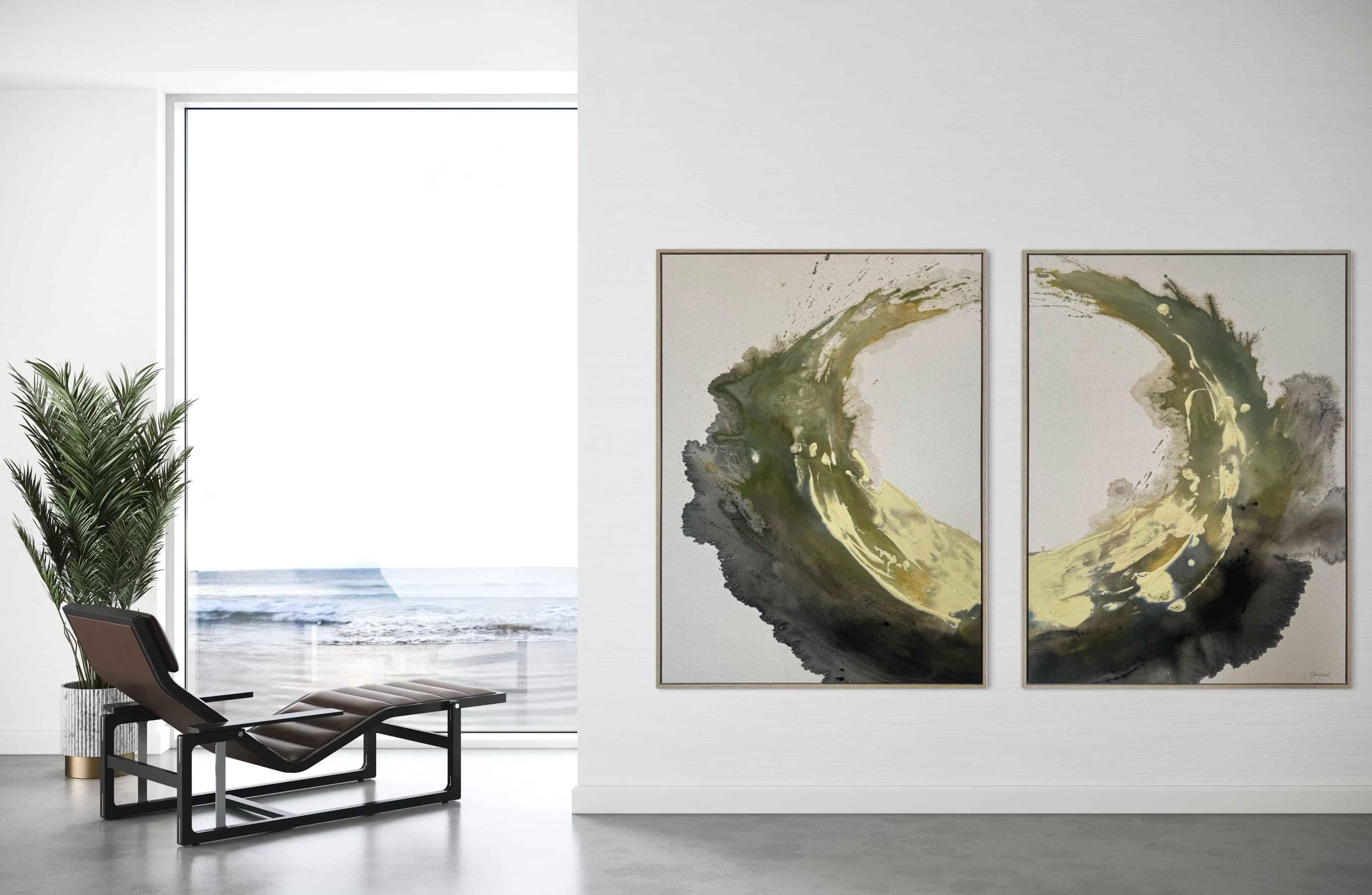 Diptych abstract painting titled Notes of Earth and Fire