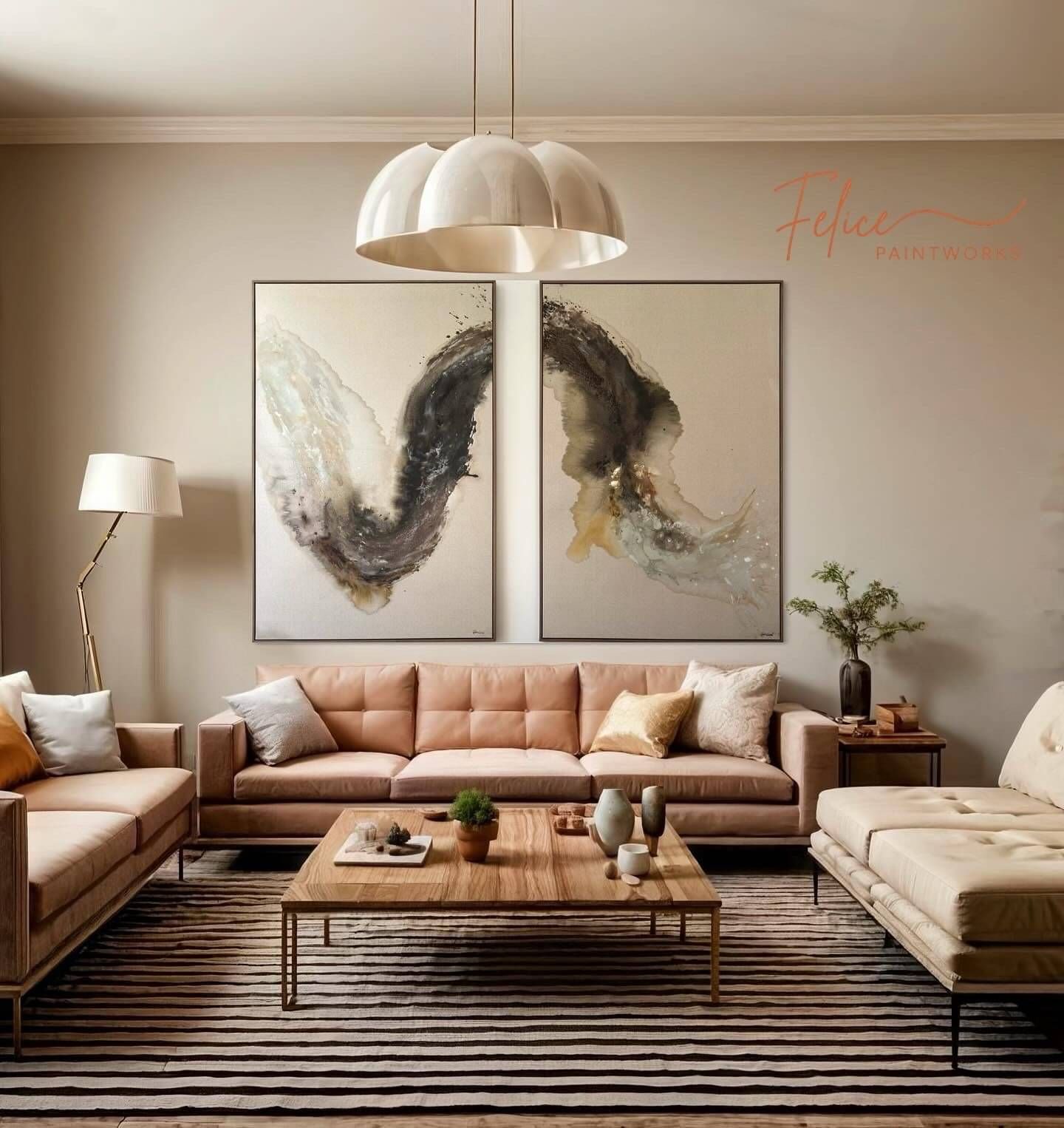 Diptych abstract painting titled Notes of Earth and Fire