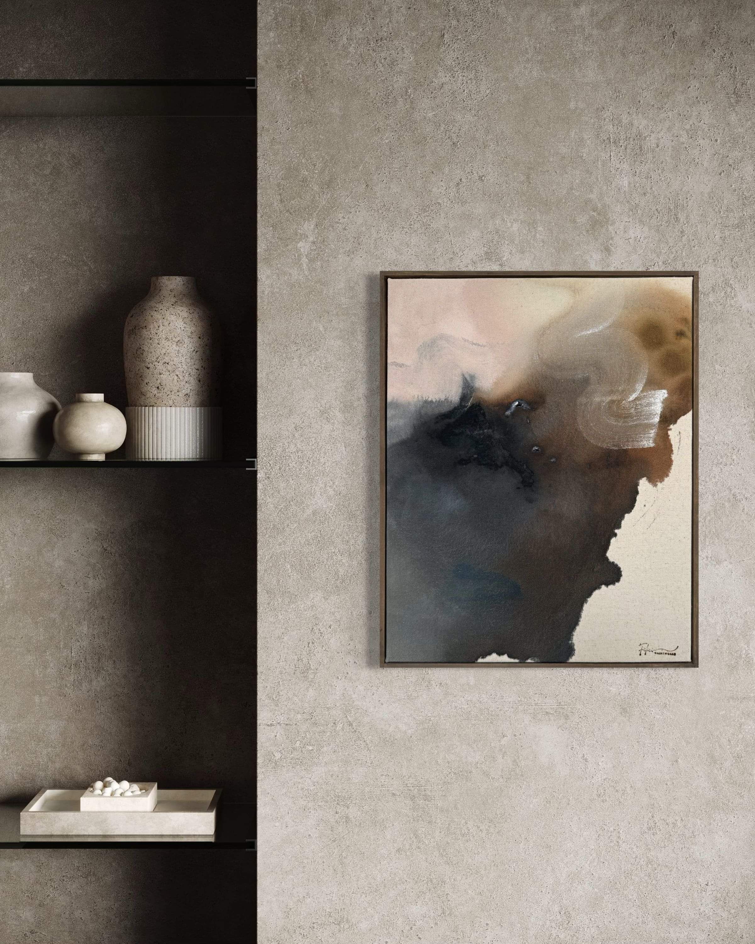 Diptych abstract painting titled Notes of Earth and Fire
