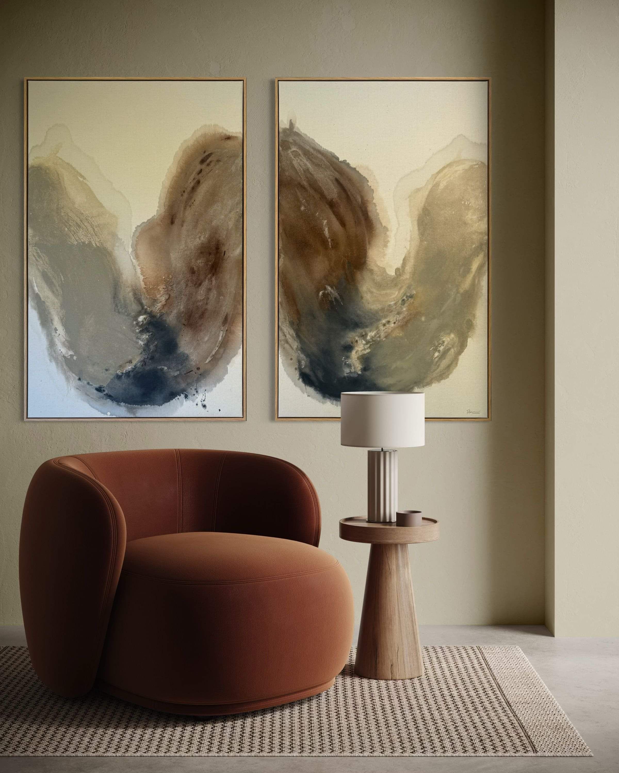 Diptych abstract painting titled Notes of Earth and Fire