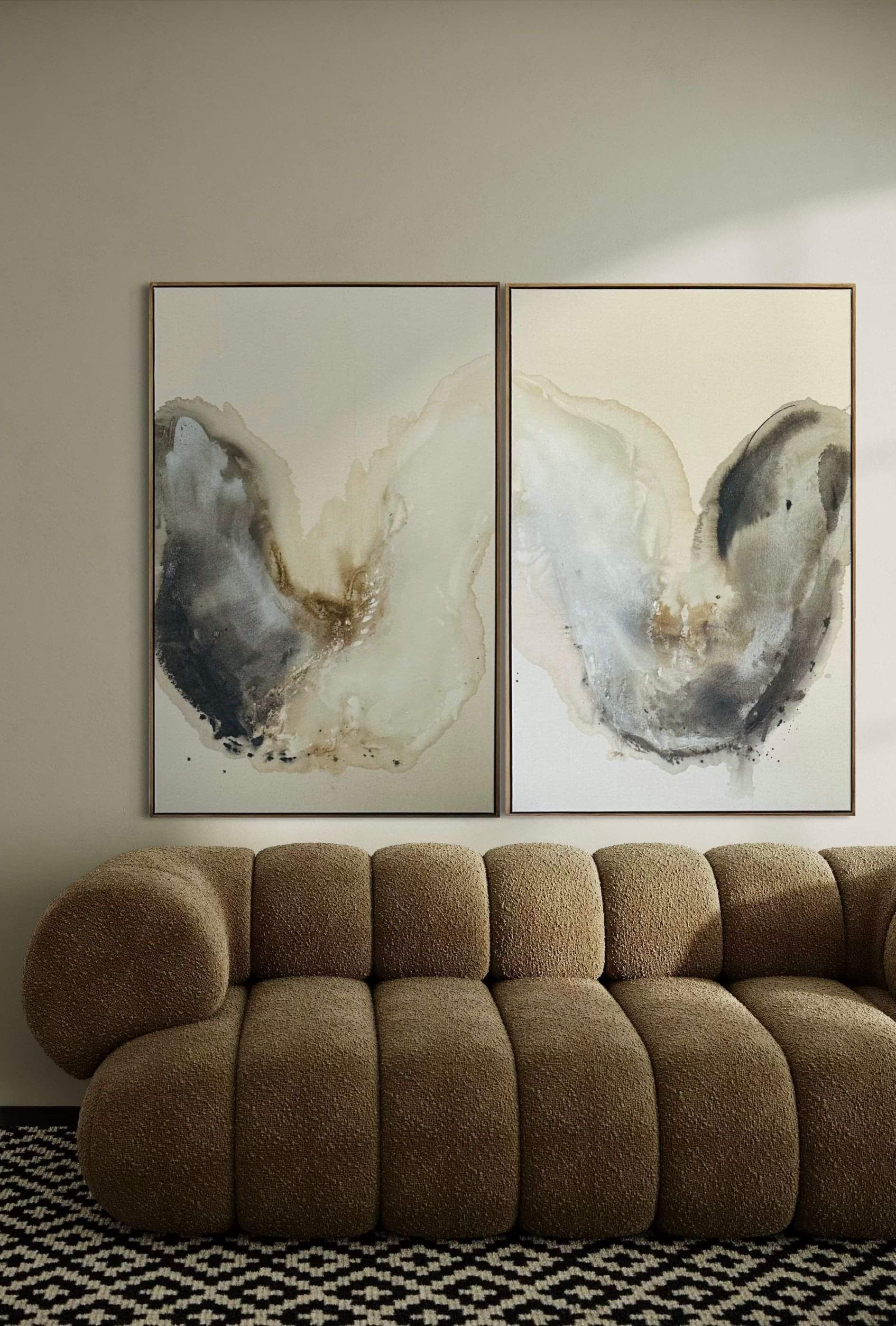 Diptych abstract painting titled Notes of Earth and Fire