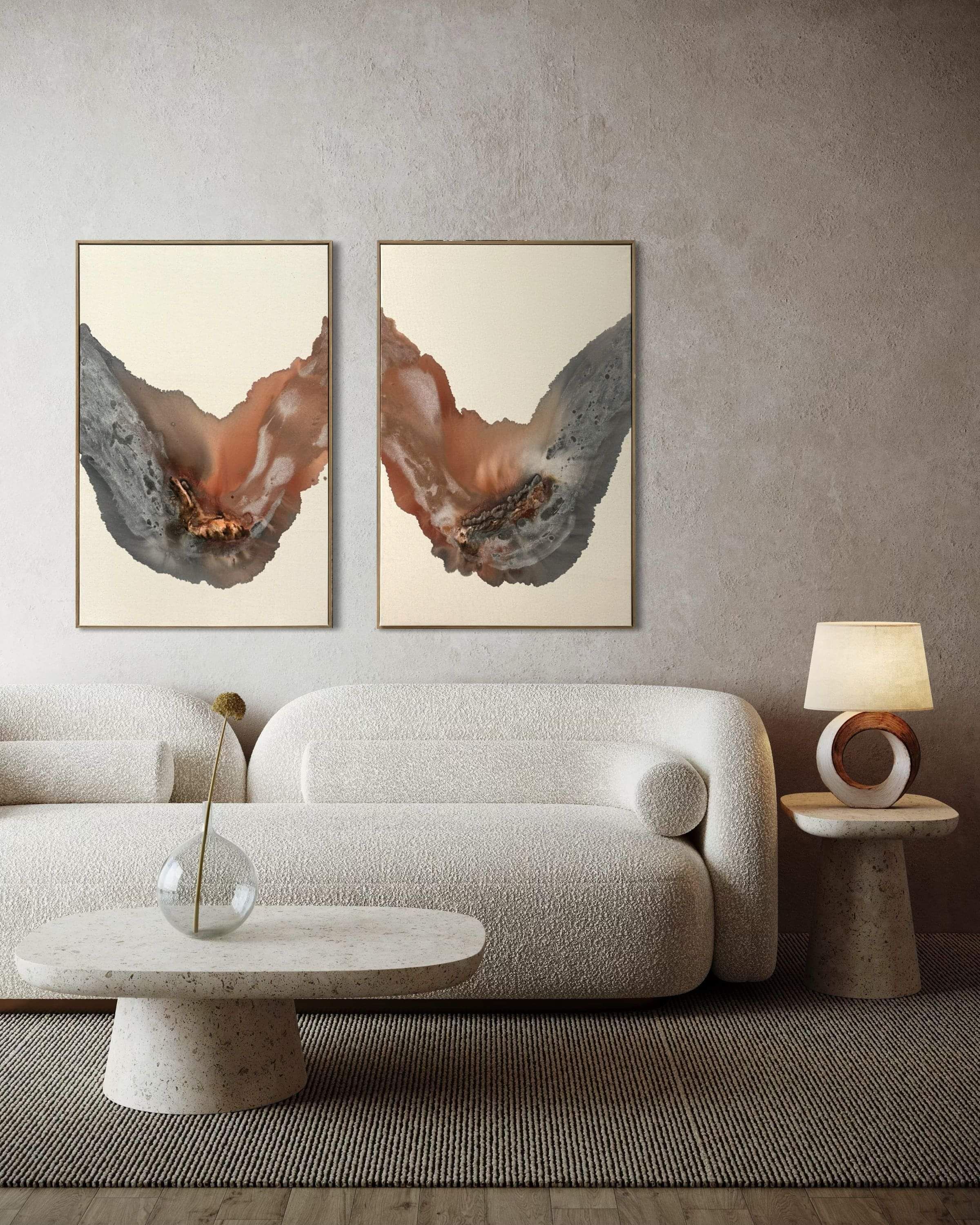 Diptych abstract painting titled Notes of Earth and Fire