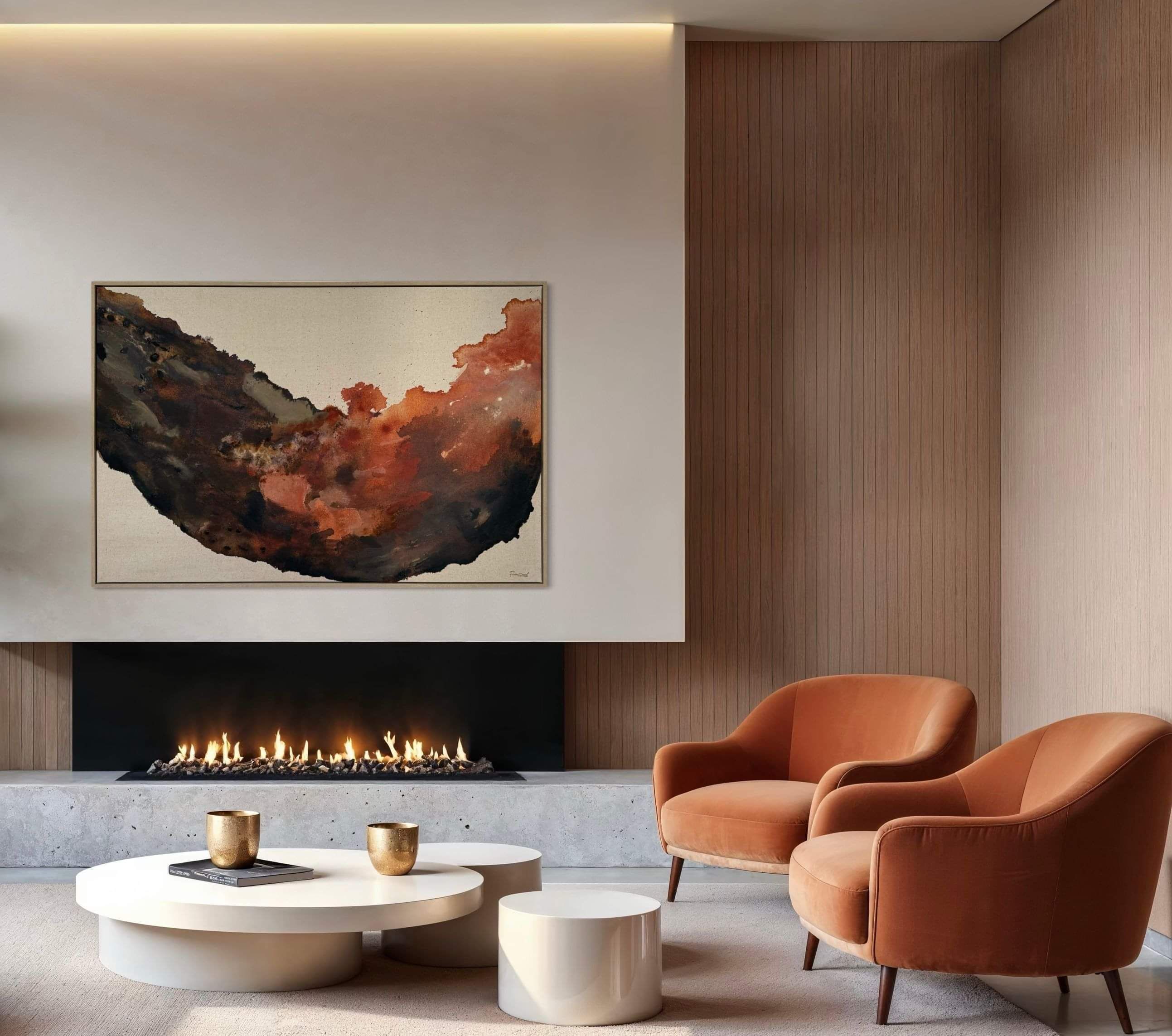 Diptych abstract painting titled Notes of Earth and Fire