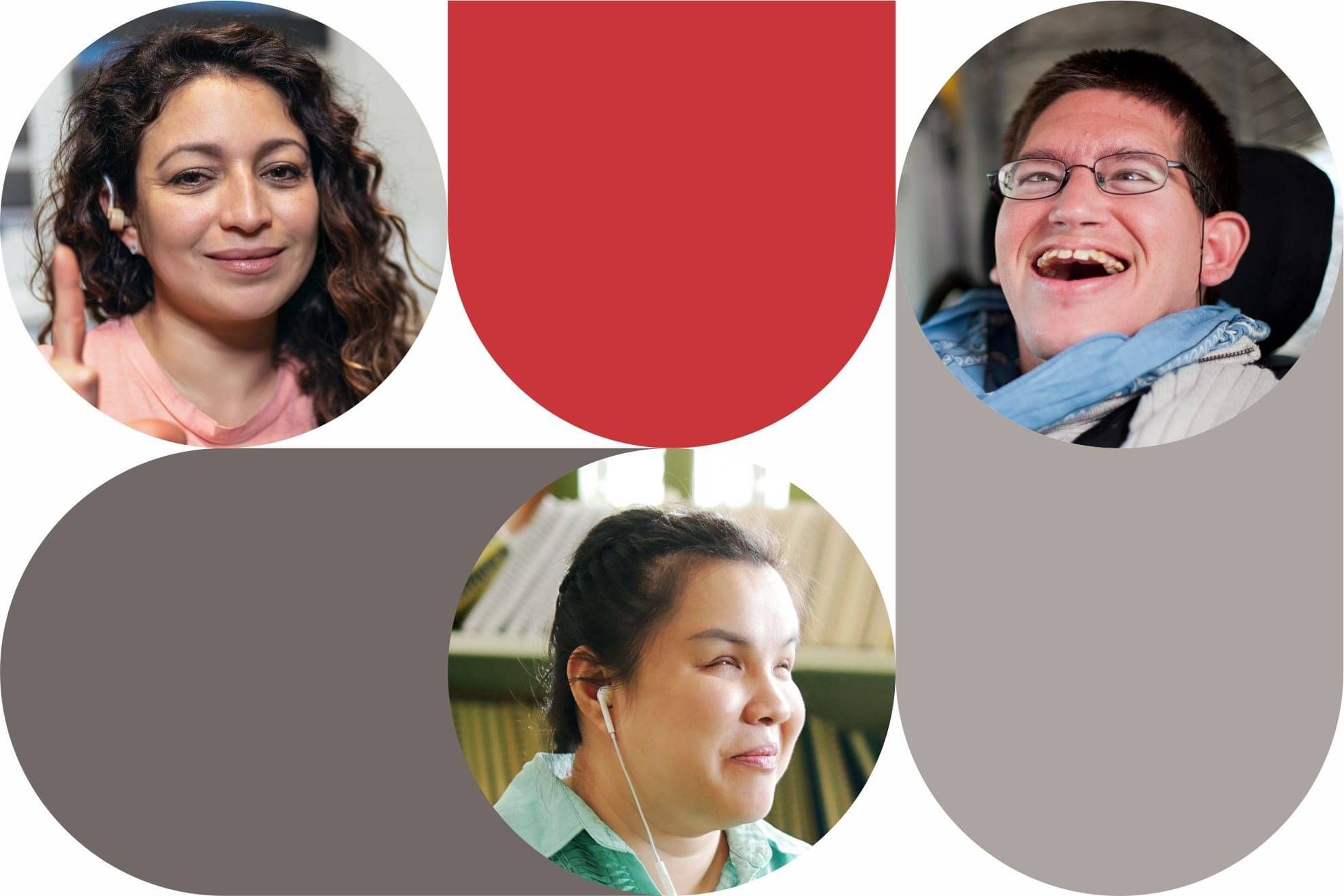 Aotearoa Disability Law logo of two interlinked korus. Below is a selection of faces of Deaf and disabled people of different ages and ethnicities.