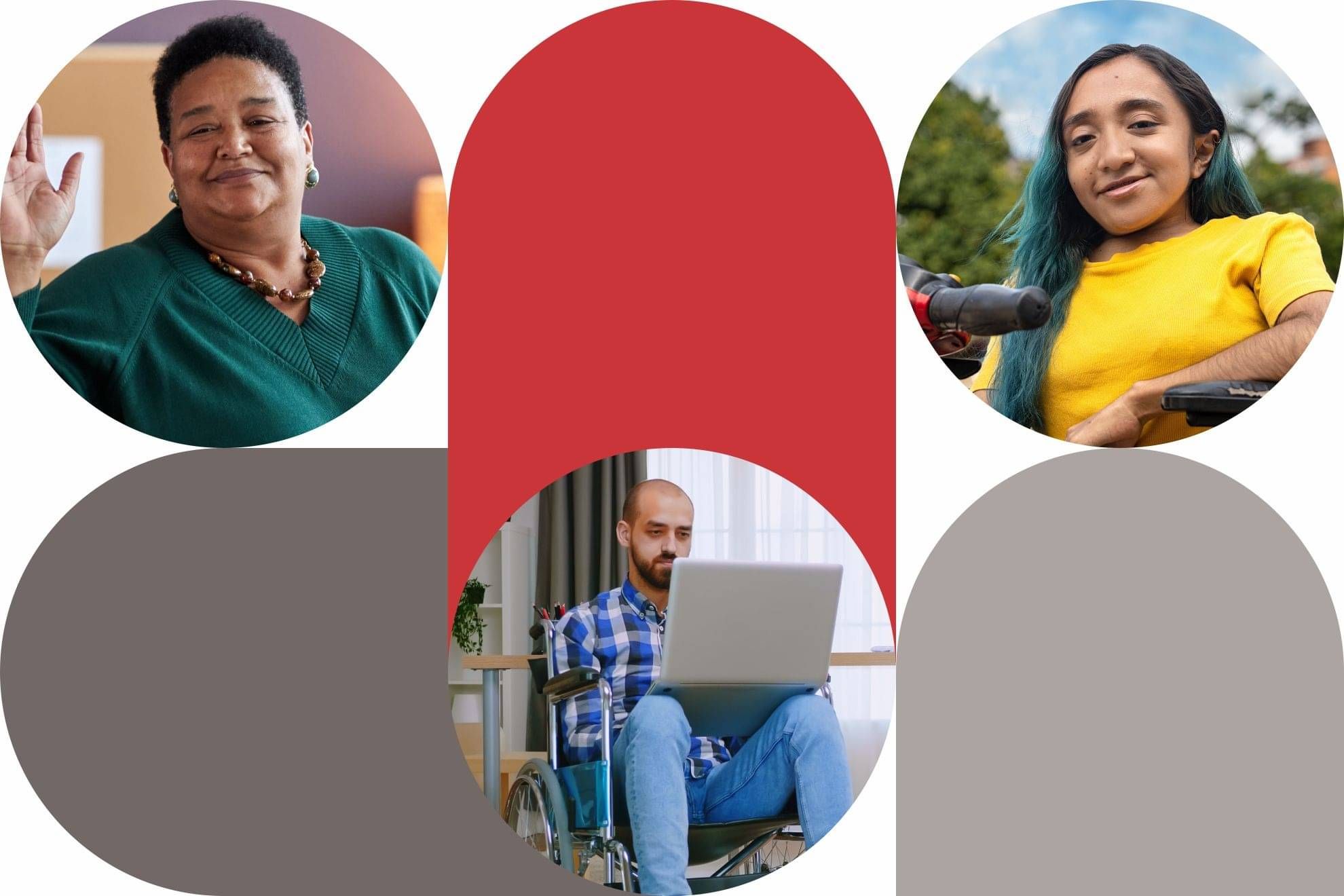 Aotearoa Disability Law logo of two interlinked korus. Below is a selection of faces of Deaf and disabled people of different ages and ethnicities.