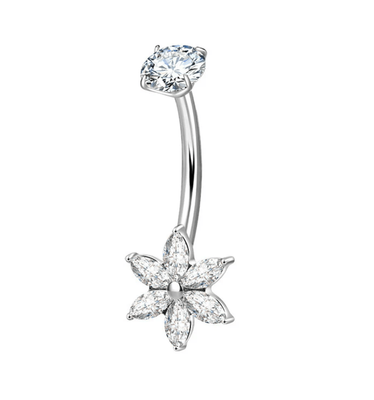 Flower Belly Ring - Silver