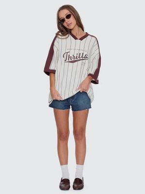 Thrills Baseline Stripe V-Neck Oversized Tee