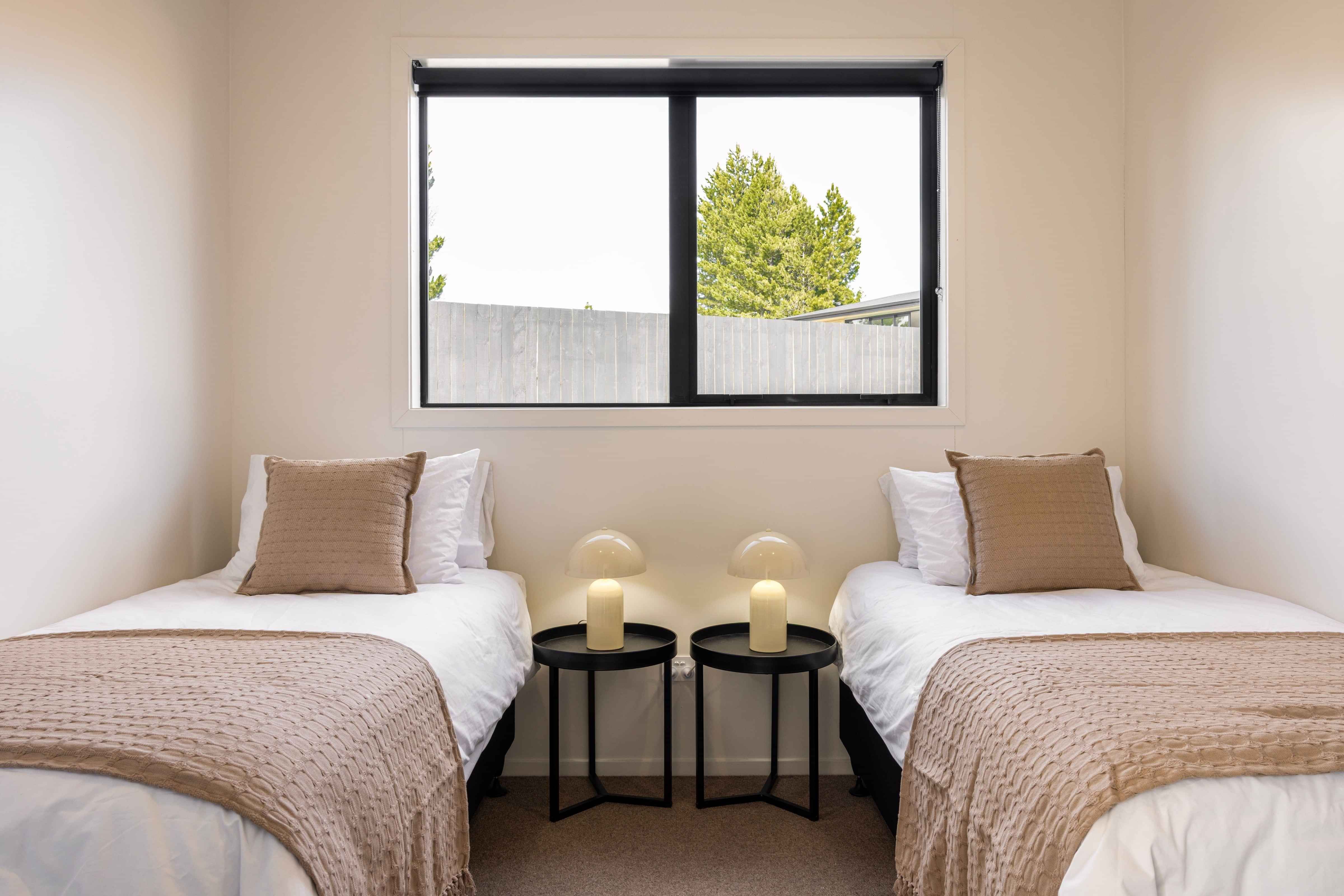 Twin bedroom at The Alpine Villas by Roam Lake Tekapo, Lake Tekapo holiday accommodation