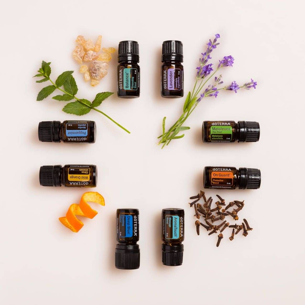 Picture of 8 essentail oils by doTERRA, that are used in AromaTouch Therpay