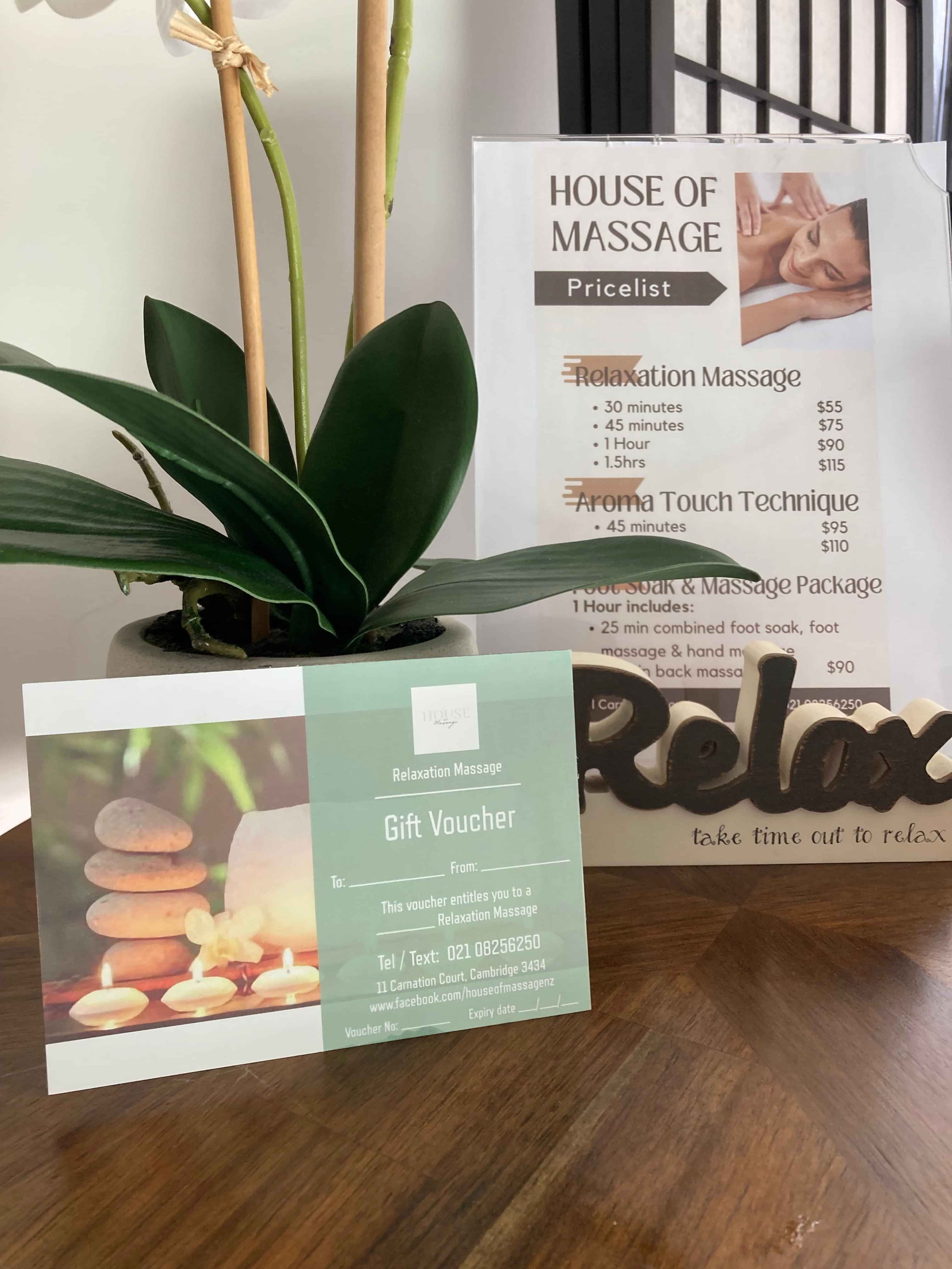 picture of a gift voucher from the house of massage