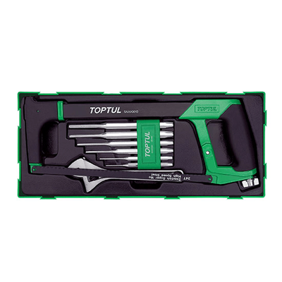GTB0808 Toptul Hacksaw, Adjustable Wrench &amp; Pin Punch Set 8 pc