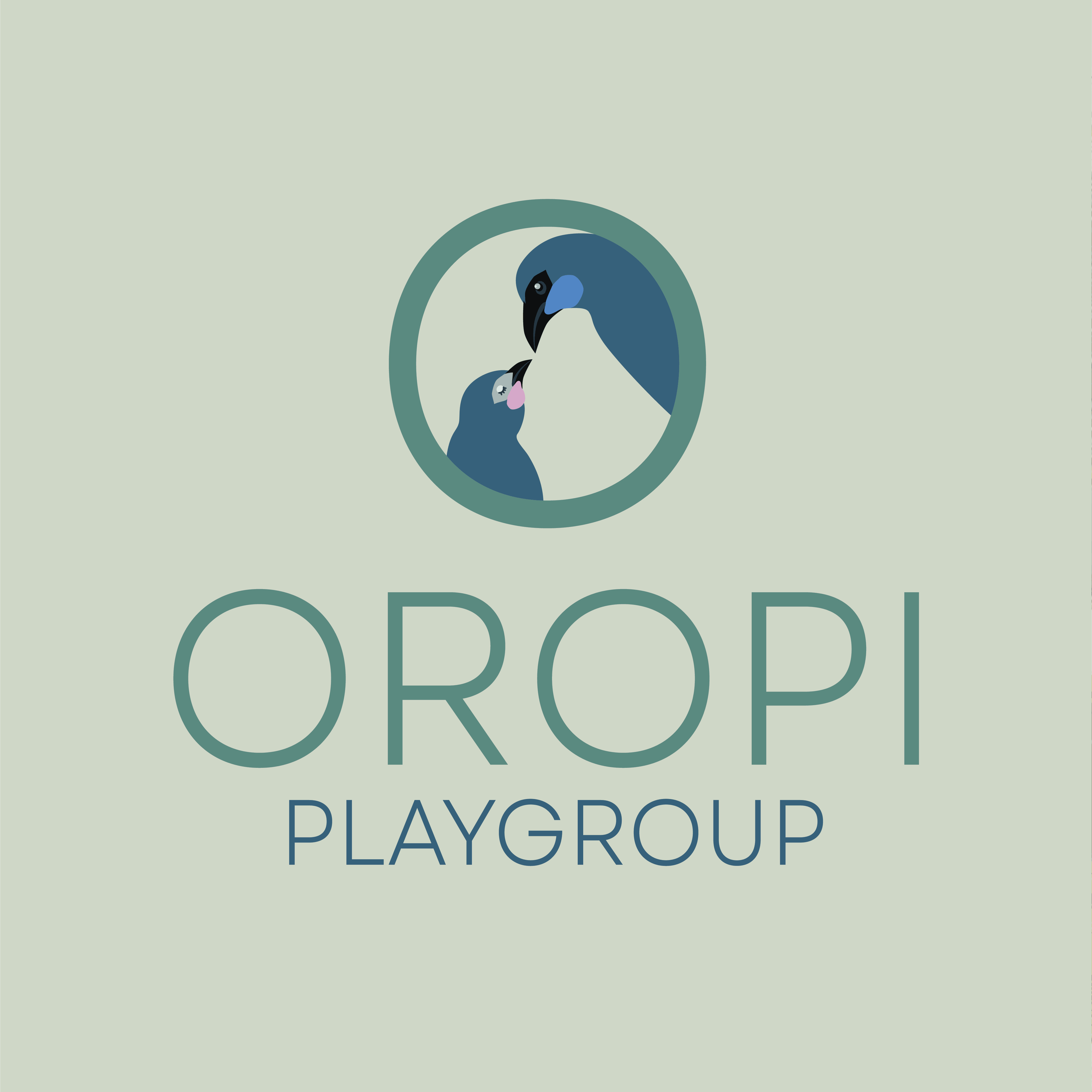 Oropi Playgroup logo featuring Kokako birds