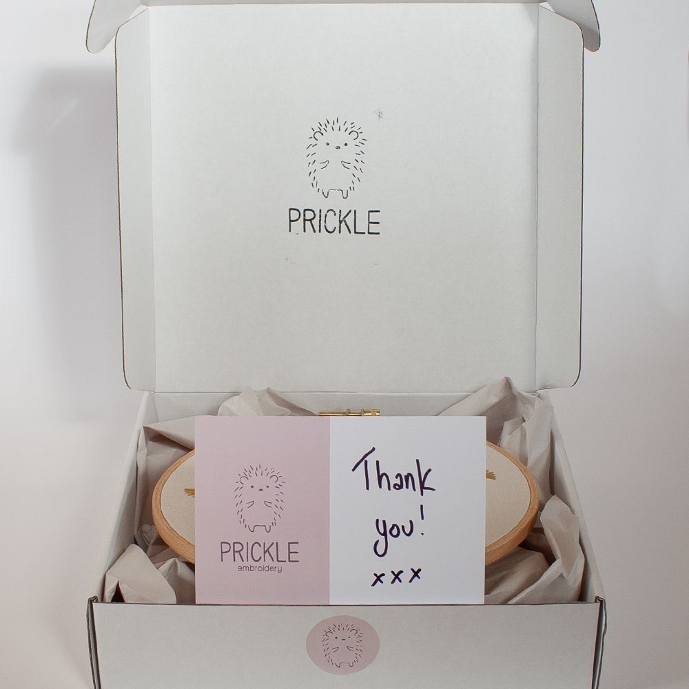 Packaging for Prickle Embroidery with a thank you card