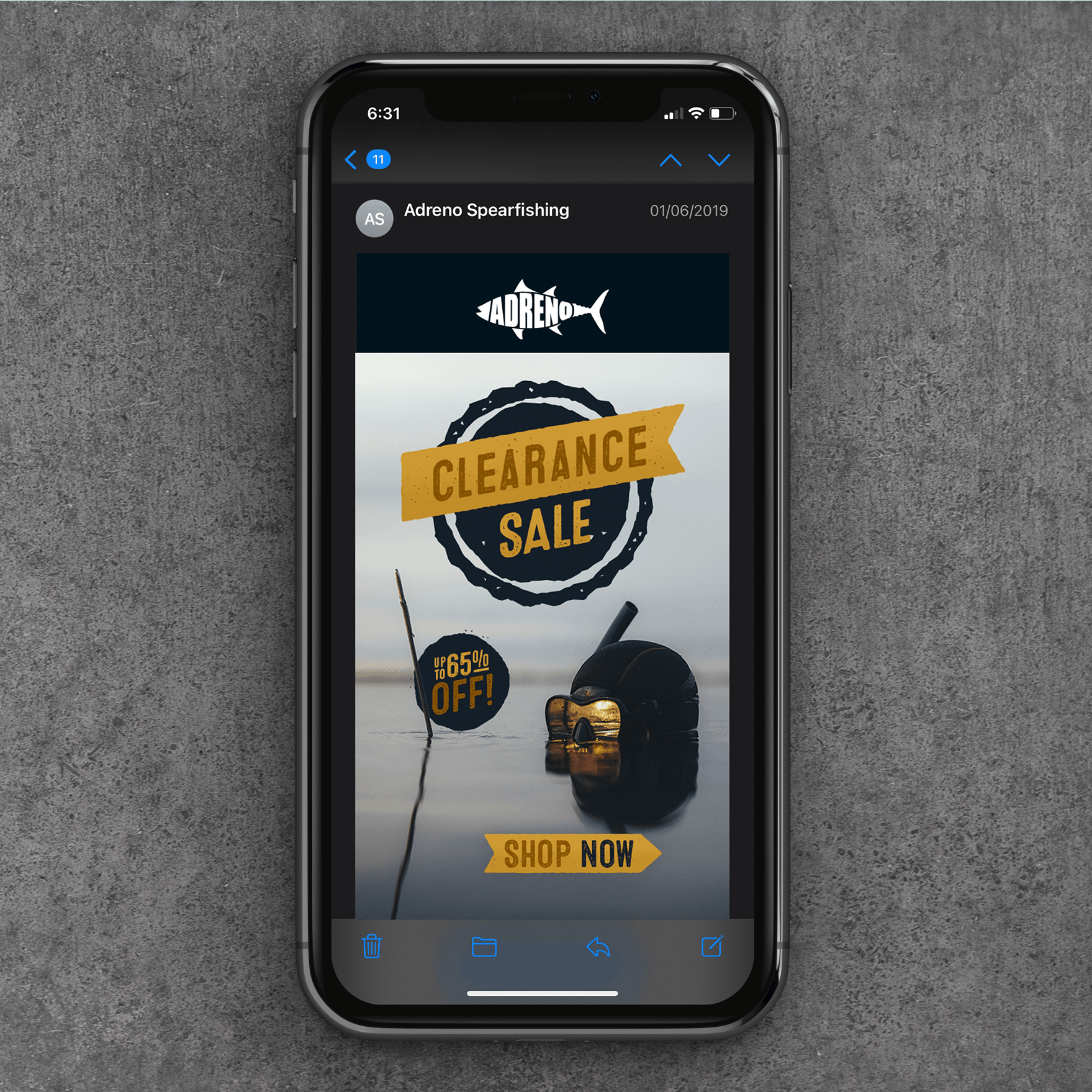 Adreno Spearfishing EDM displayed on mobile phone