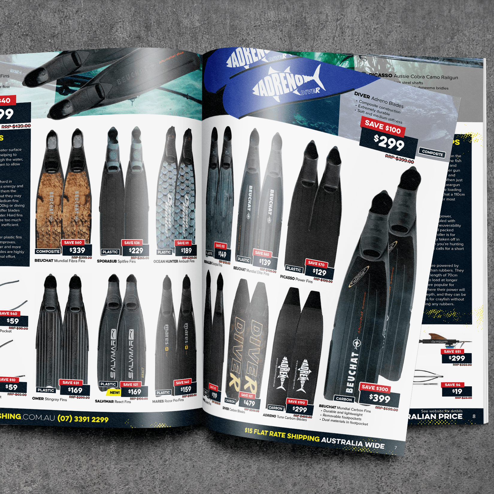 Adreno Spearfishing catalogue featuring fins