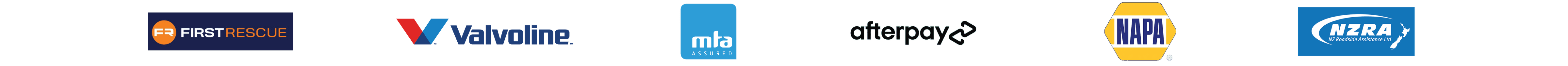 VTNZ logo, Valvoline logo, MTA logo, Afterpay logo, Napa logo, NZRA logo