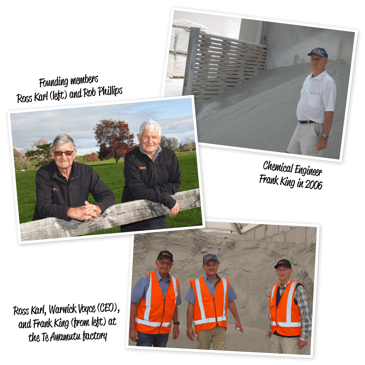 Collage of photos showing the founding members and the current CEO of Fertco