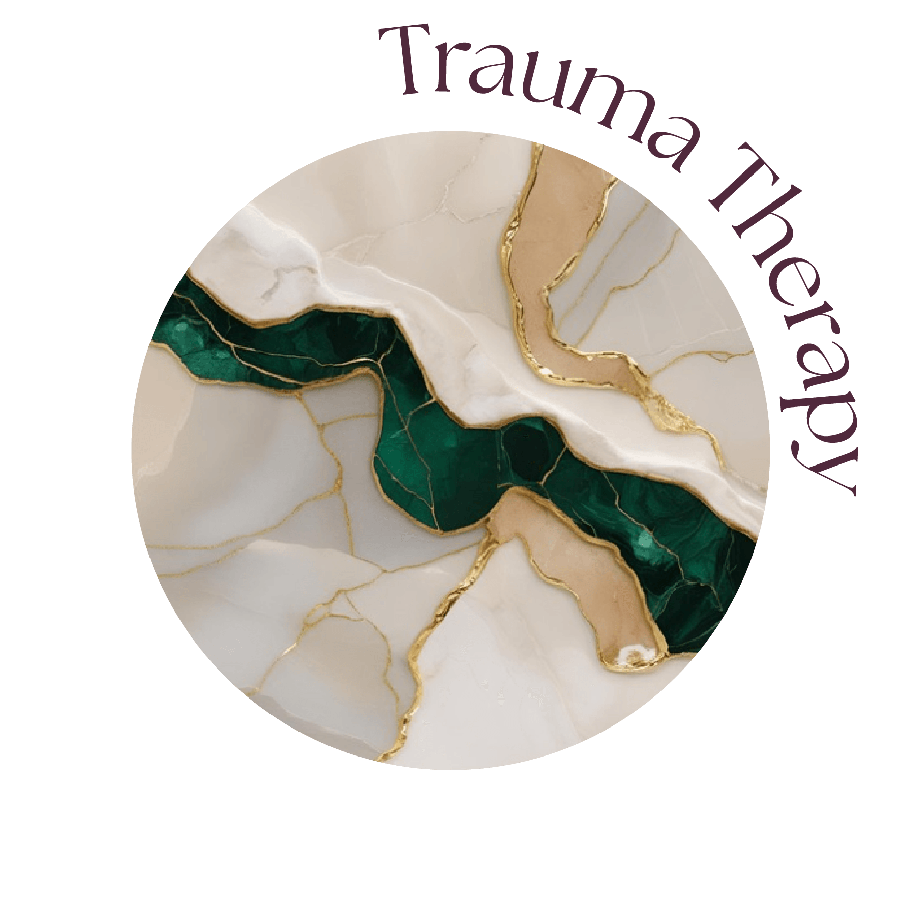 Trauma therapy icon with green and gold marble.
