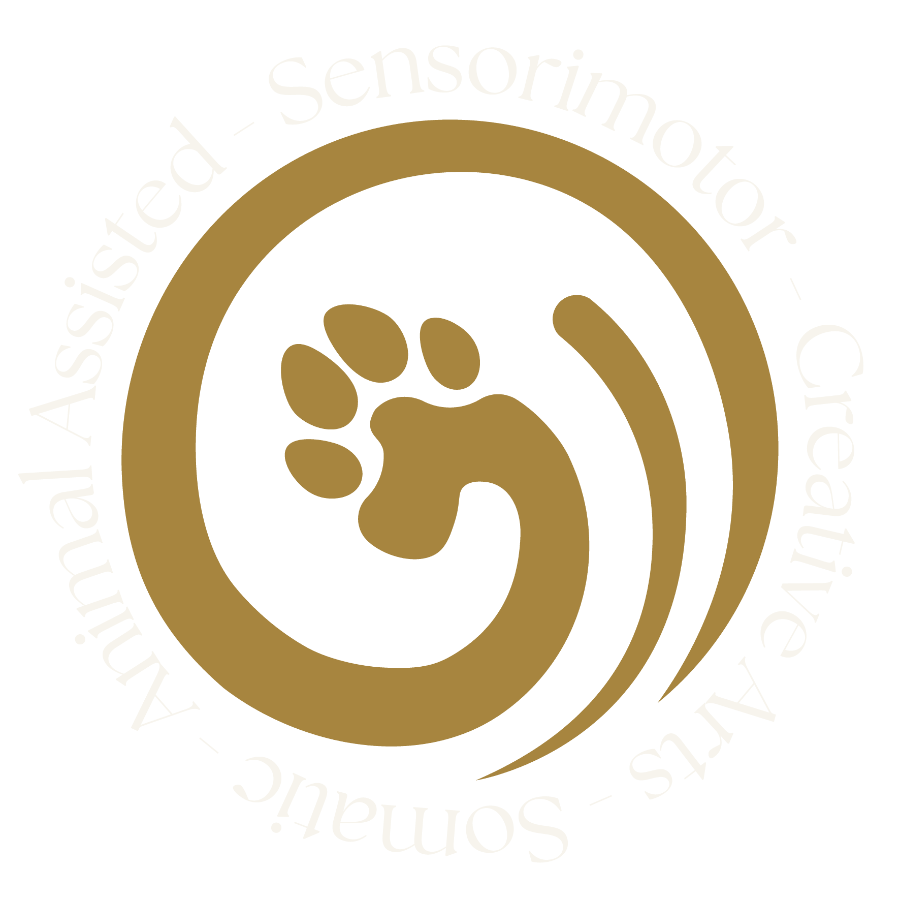 The Empowering Paws gold brandmark.