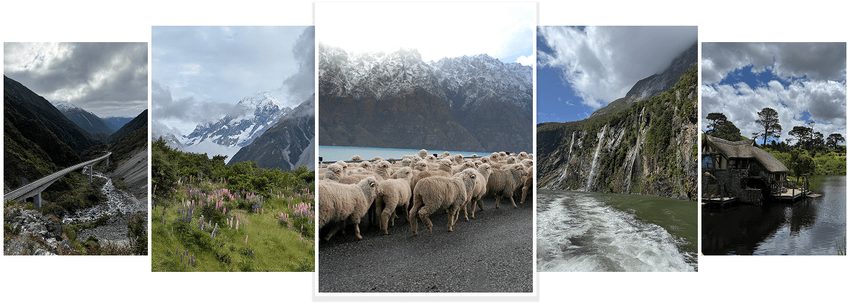 Scenic highlights from across New Zealand’s North and South Islands, featuring mountains, lakes, coastlines, and cultural landmarks.