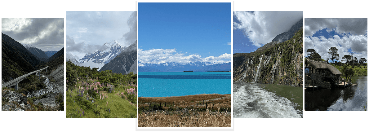 Scenic highlights from across New Zealand’s North and South Islands, featuring mountains, lakes, coastlines, and cultural landmarks.