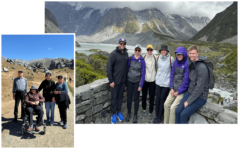 Group photos of friends and family on an accessible adventure around the South Island of NZ