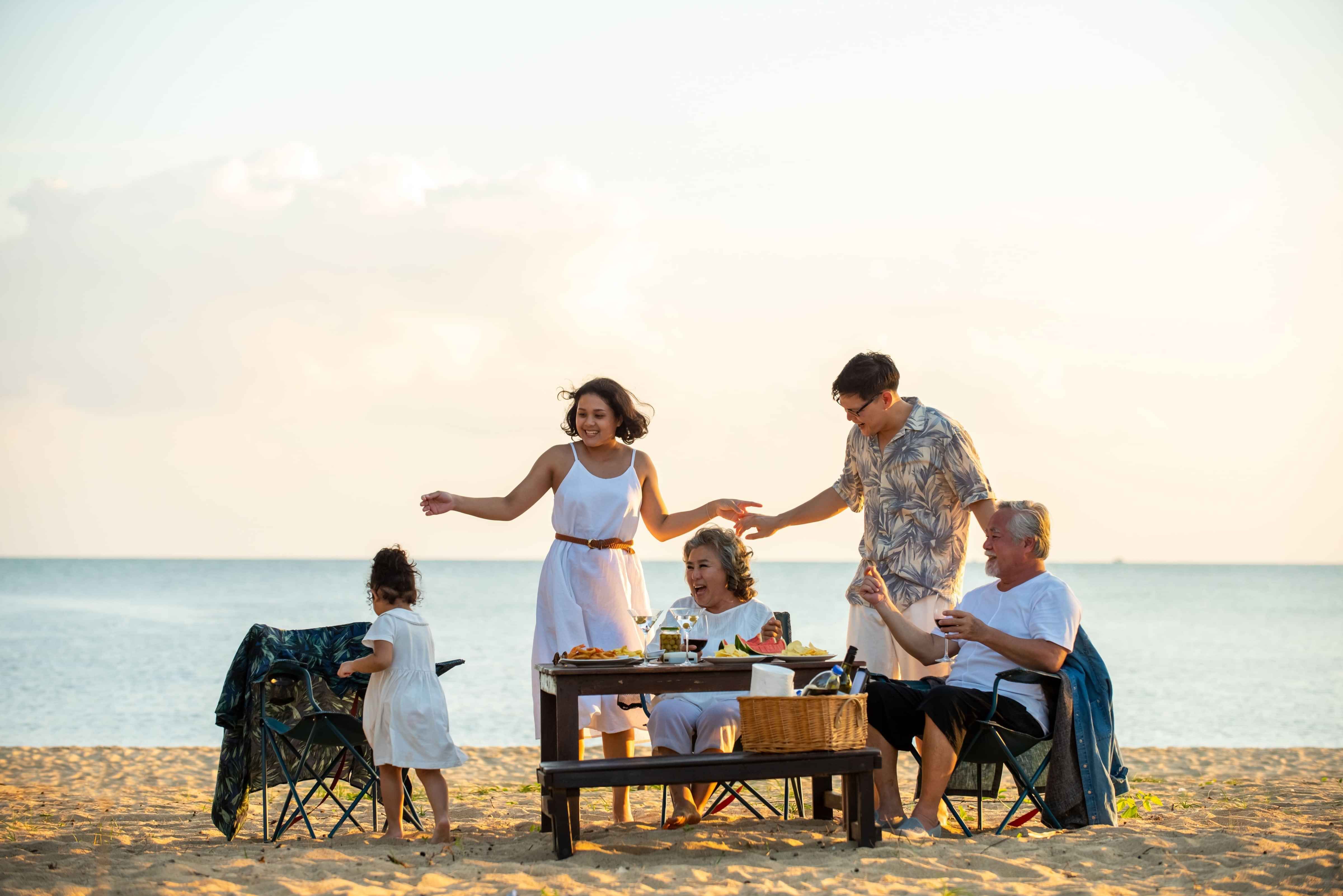 Family having picnic on beach