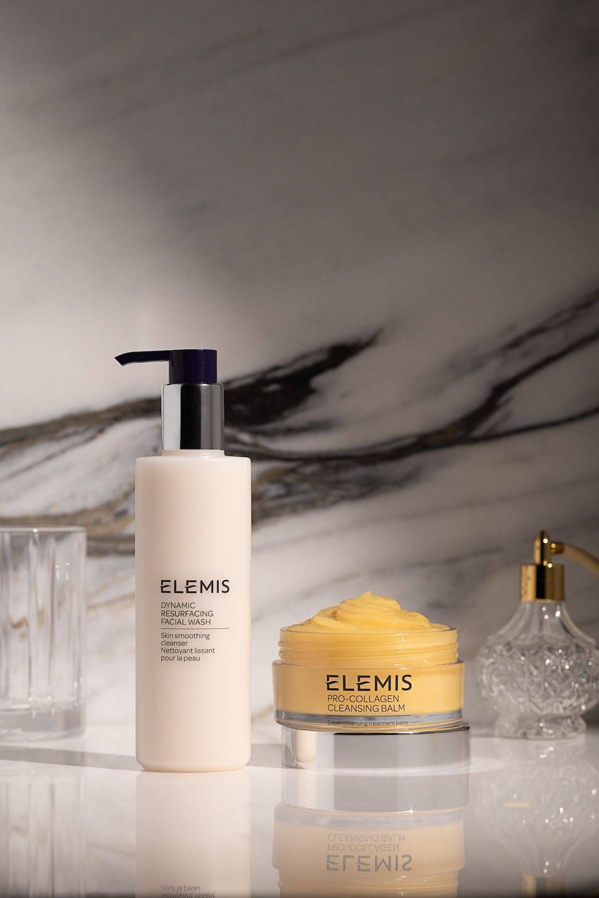 Our beautiful Elemis professional skincare range. A picture of two cleansing skin care products.