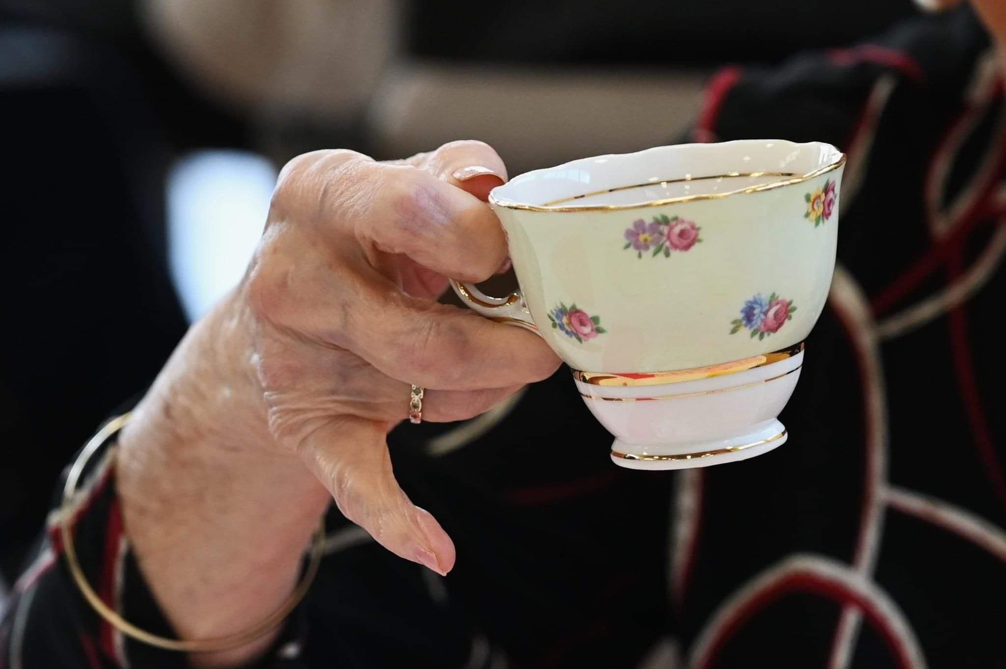 Morning tea at Beattie home. Beautiful mug with tea