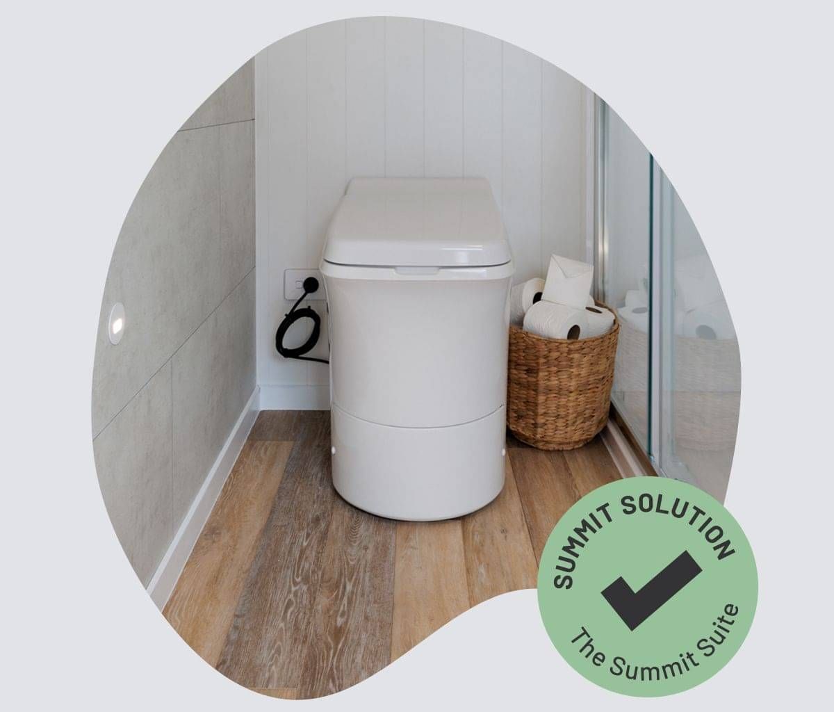 Incineration toilet installed in a portable bathroom.