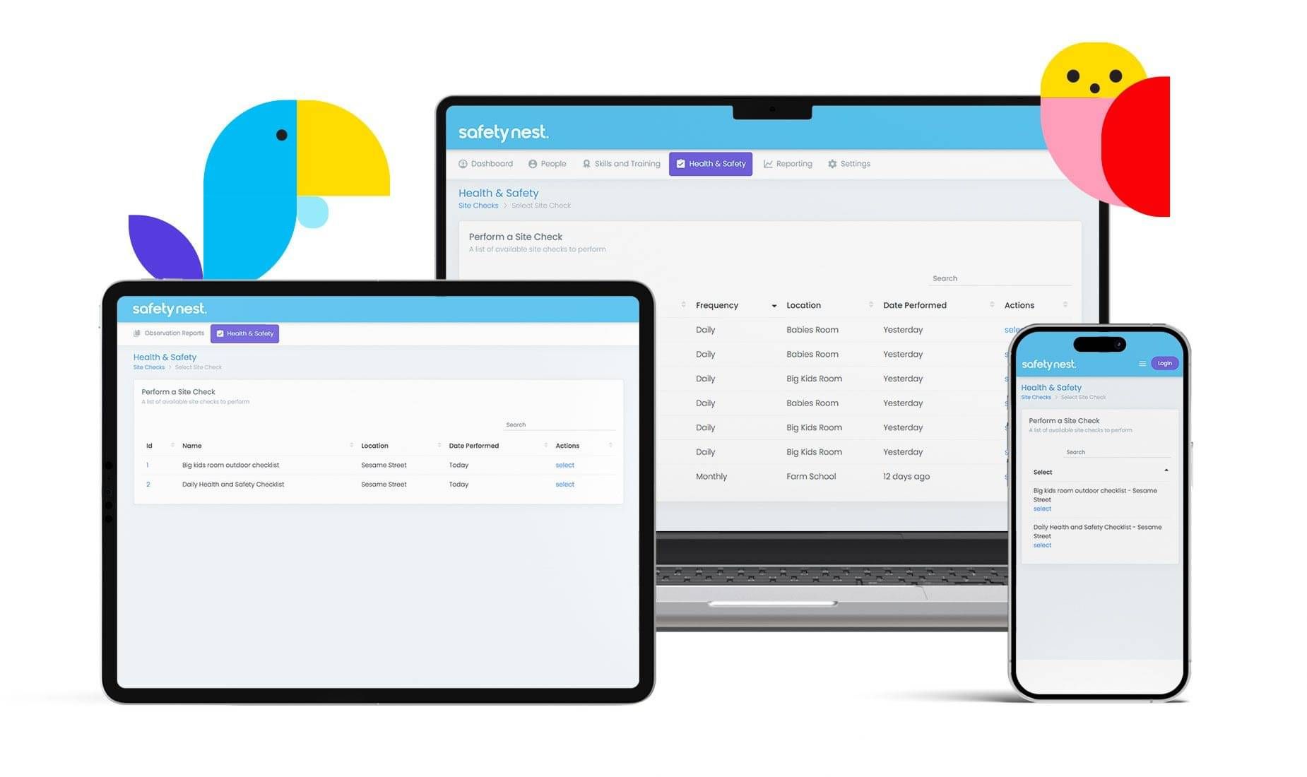 SafetyNest helps you stay on top of it all with simple, purpose-built software that keeps your environment safe, compliant, and stress-free.