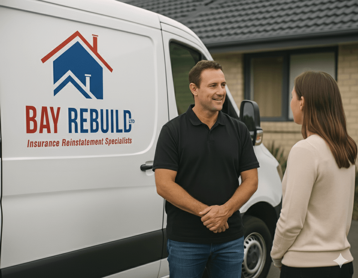 Bay Rebuild worker talking to a client