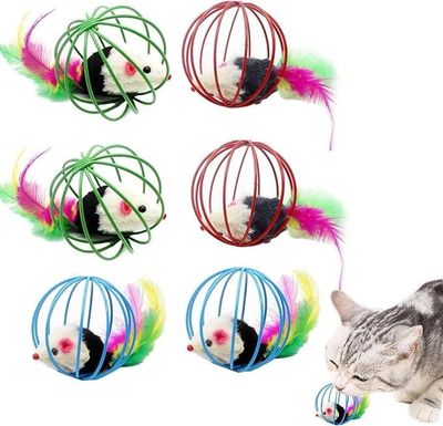 Cat Toys Balls - Interactive Cat Toys 6 Balls, Wire Cage Balls with Mice Inside - Fun Cat Interactiv