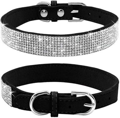 Rhinestone Dog Collar, Cute Dazzling Sparkling Soft Suede Leather Dog Cat Rhinestone Collar Crystal