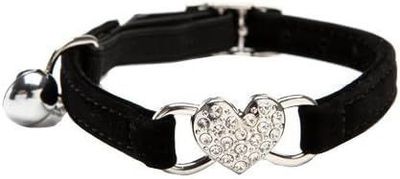 Adjustable Cat Collar with Bell and Heart Pendant with Crystal Stones Soft Velvet Fabric Safe Collar