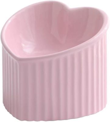Pink Ceramic Raised Cat Bowls, Tilted Elevated Food or Water Bowls, Stress Free, Backflow Prevention