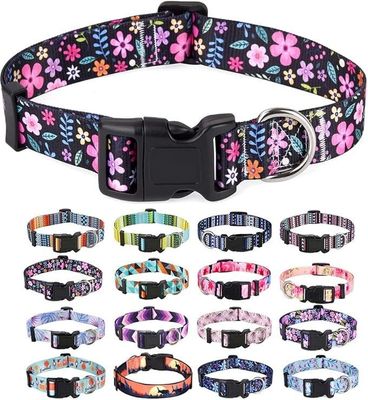 Dog Collar with Bohemia Floral Tribal Geometric Patterns - Soft Ethnic Style Collar Adjustable for S