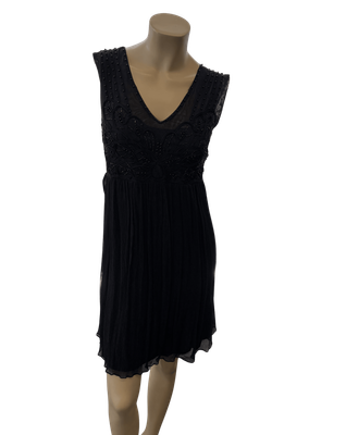 Pre-Loved Elegant Black Beaded Embroidered Bodice Pleated Chiffon Dress - Beautifully Detailed and