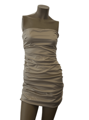 Pre-Loved Elegant Champagne/Nude Strapless Ruched Mini Dress - Sleek, Modern and Effortlessly Glamor