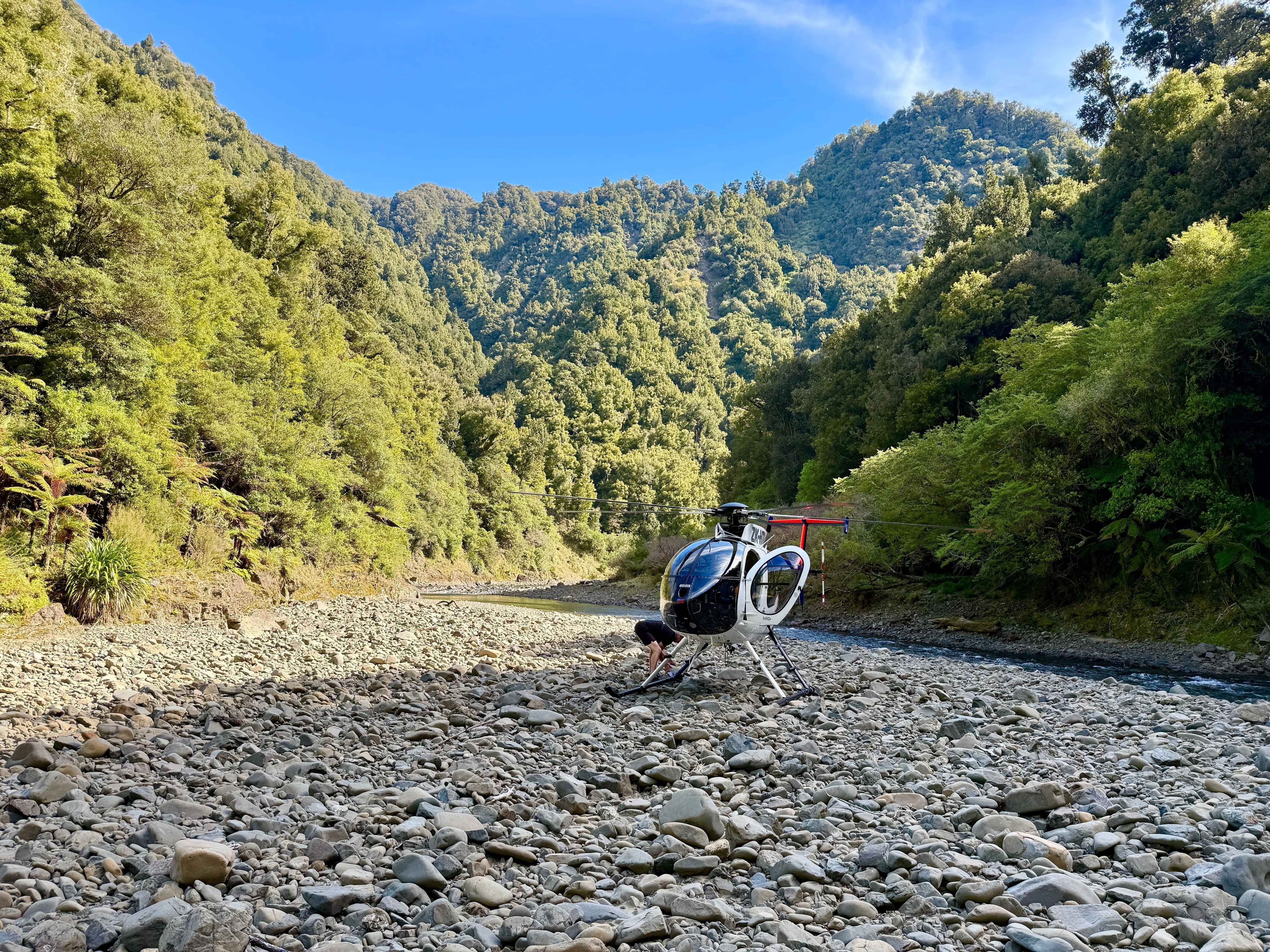Helicopter river pick up at the end of a fly fishing trip