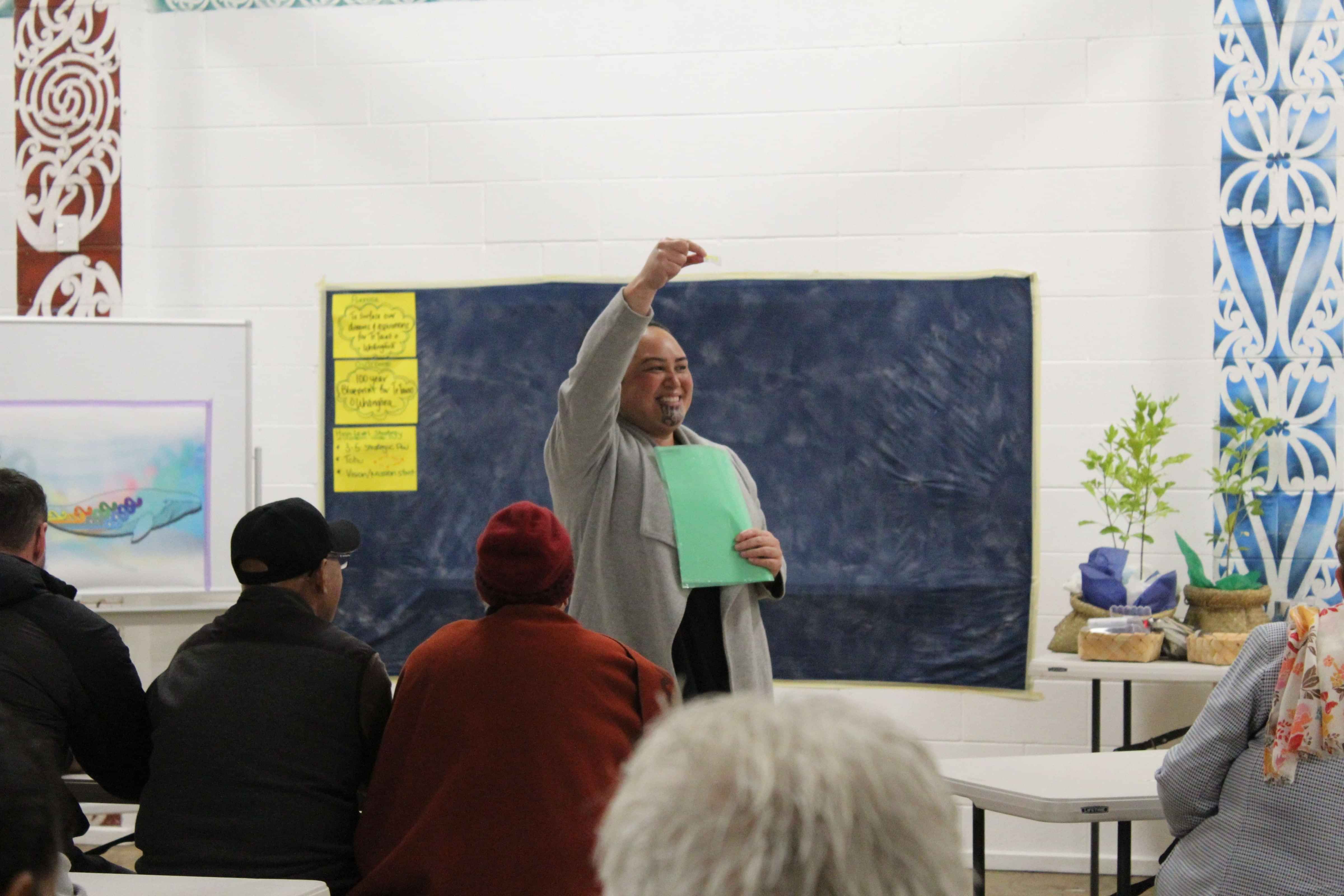 AraHina facilitator presenting to a group during a wānanga, guiding discussion on Māori-centred strategy planning.