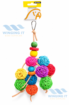 Avi One Parrot Toy - Leather Rope Coloured Rattan Ball